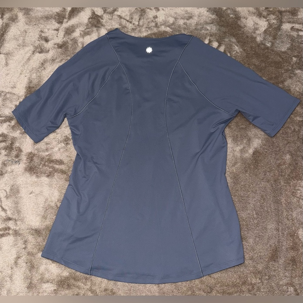 ATHLETA 1/4 Zip Sunchaser Workout Short Sleeve Top in Blue Gray Size Small